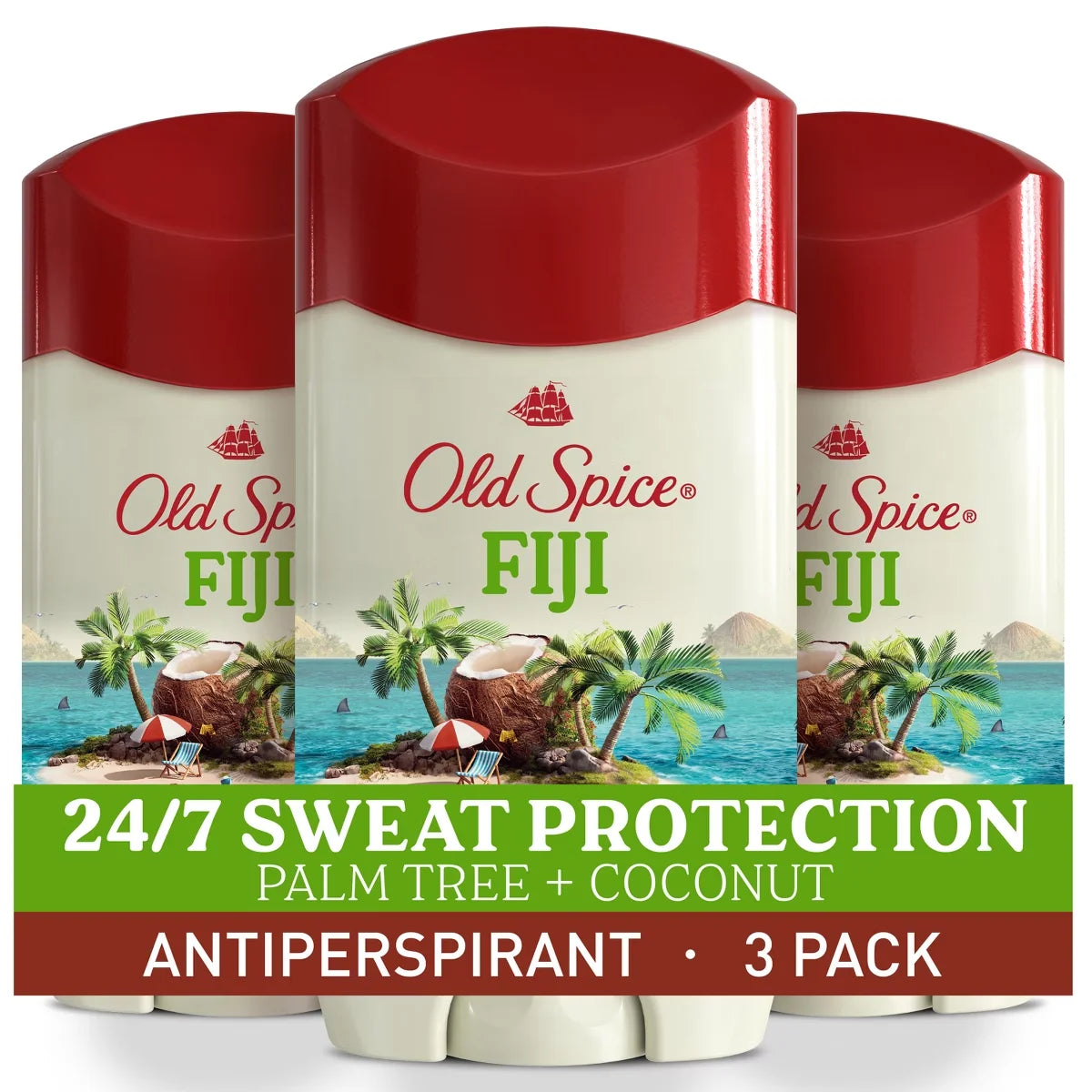 Old Spice Men's Antiperspirant & Deodorant - Fiji with Palm Tree - 2.6oz/3pk: Invisible Solid with Tropical Coconut Scent Main image