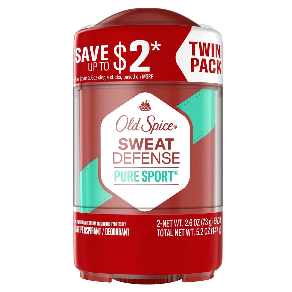 Old Spice Hardest Working Collection Sweat Defense Solid Antiperspirant & Deodorant Pure Sport Plus Twin Pack - 2.6oz