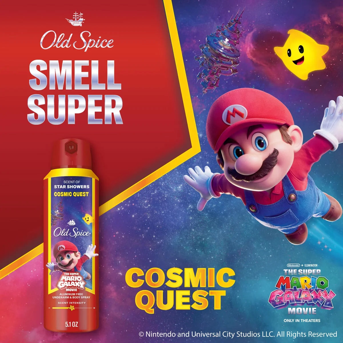 Old Spice x The Super Mario Galaxy Cosmic Quest 24/7 Odor Control Aluminum-Free Deodorant Body Spray - Scent of Star Showers - 5.1 fl oz Secondary image