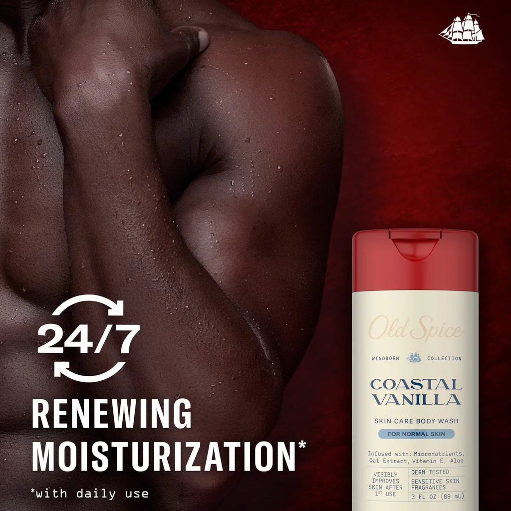 Old Spice Windborn Coastal Vanilla Body Wash - 3oz: Whole Body Cleansing, Normal Skin, Liquid, Travel Size