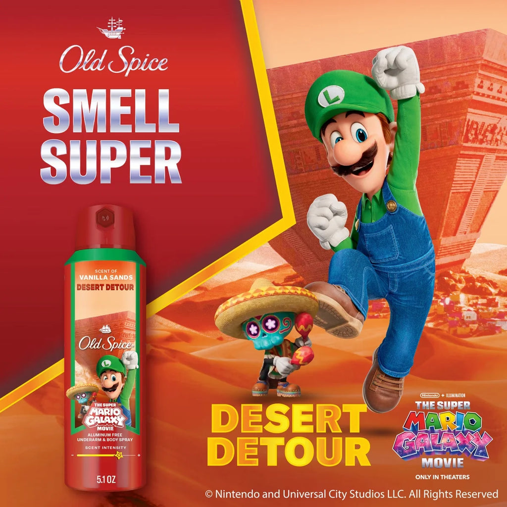 Old Spice x The Super Mario Galaxy 24/7 Odor Control Aluminum-Free Deodorant Body Spray - Desert Detour - 5.1 fl oz