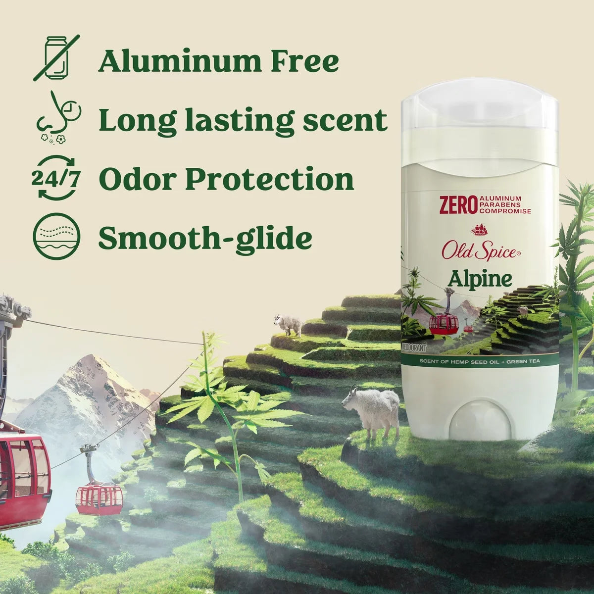 Old Spice Deodorant Alpine with Hemp Seed Oil - Inspired by Nature - Aluminum-Free 3oz Secondary image
