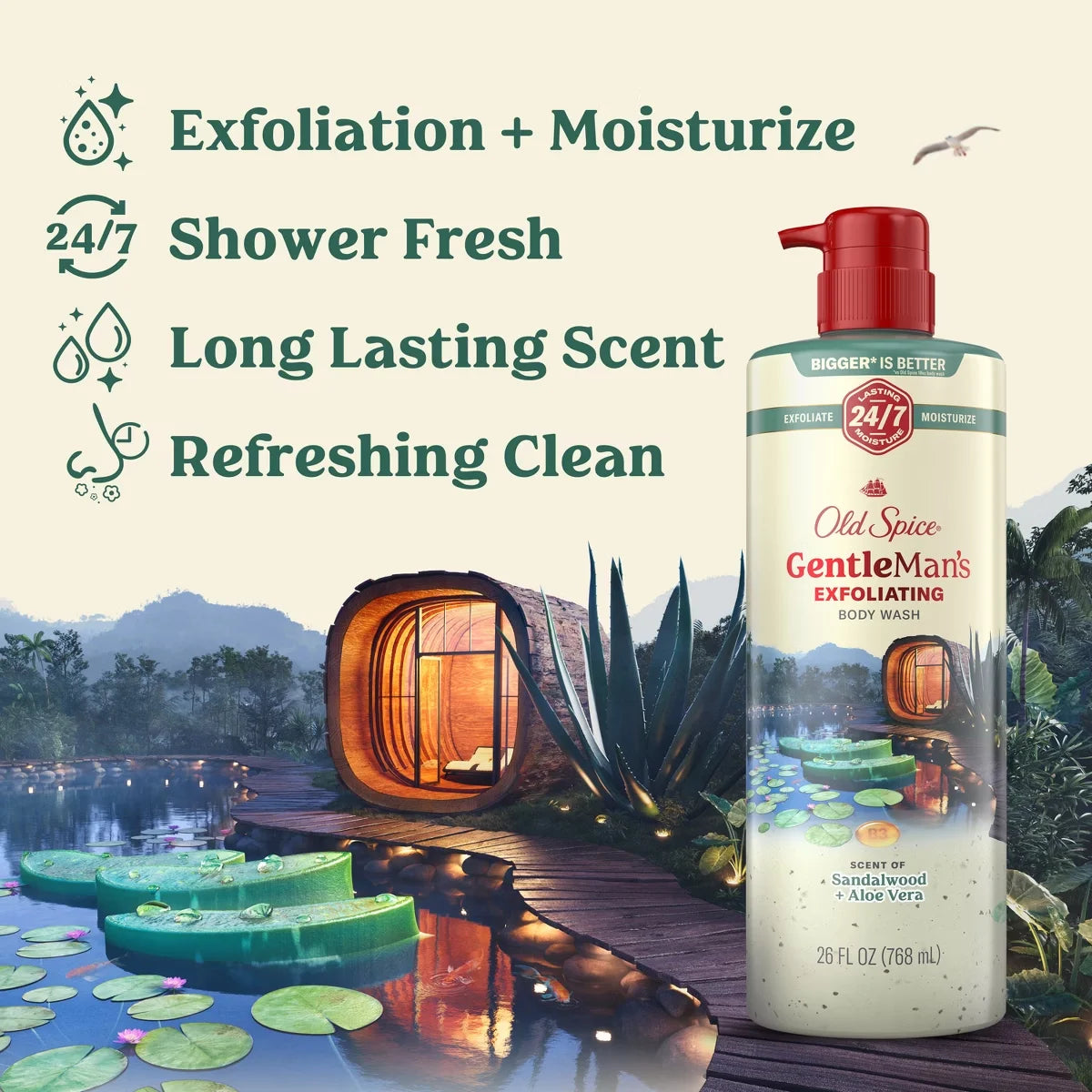 Old Spice Gentle Man's Blend Exfoliating Bodywash Pump - Sandalwood & Aloe Vera - 26 fl oz: Paraben-Free, Phthalate-Free, Contains Vitamin B3 Secondary image