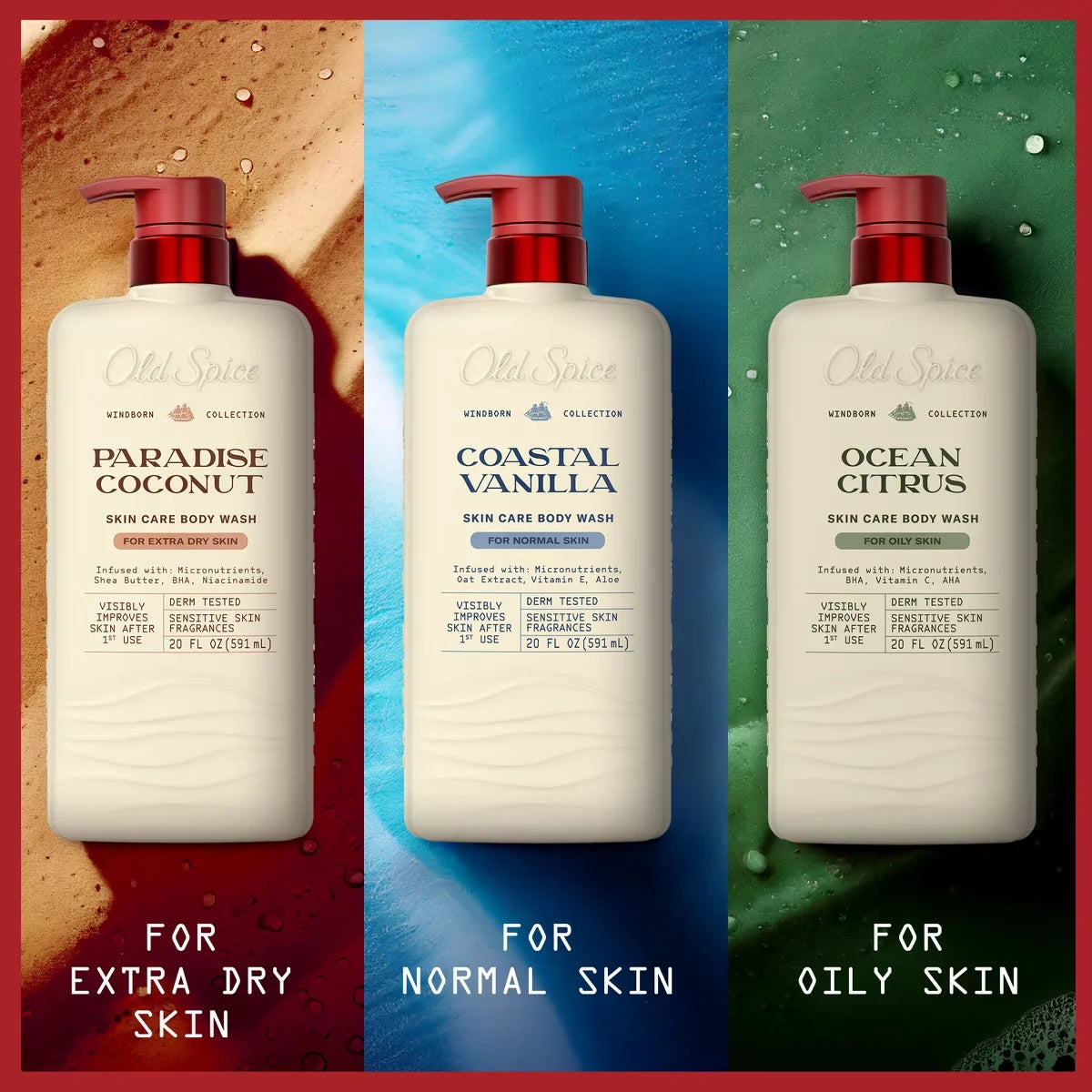Old Spice Windborn Coastal Vanilla Body Wash - 3oz: Whole Body Cleansing, Normal Skin, Liquid, Travel Size