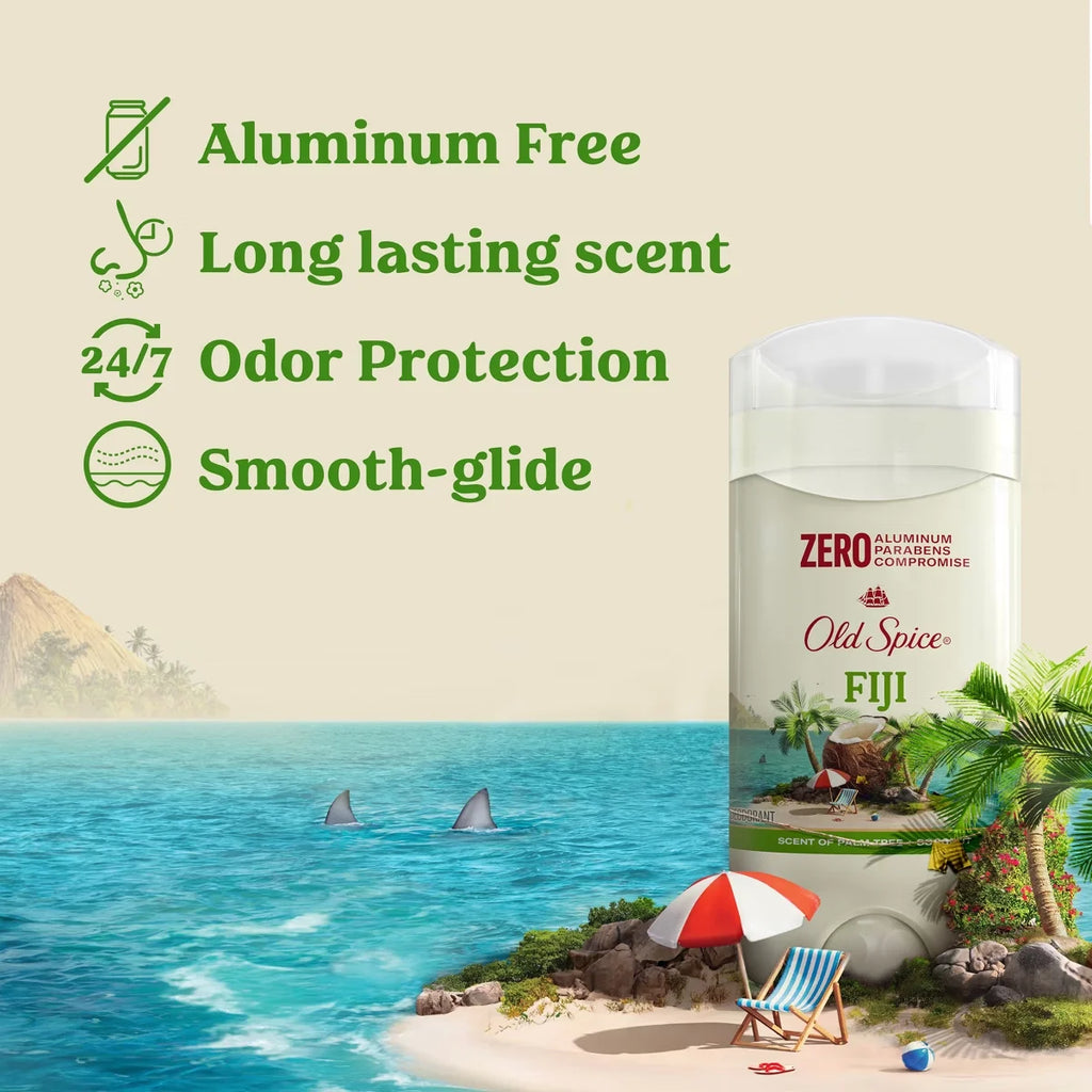 Old Spice Men's Deodorant Fiji with Palm Tree - Aluminum-Free 3oz: Invisible Solid, Normal Skin, Under Arm Use