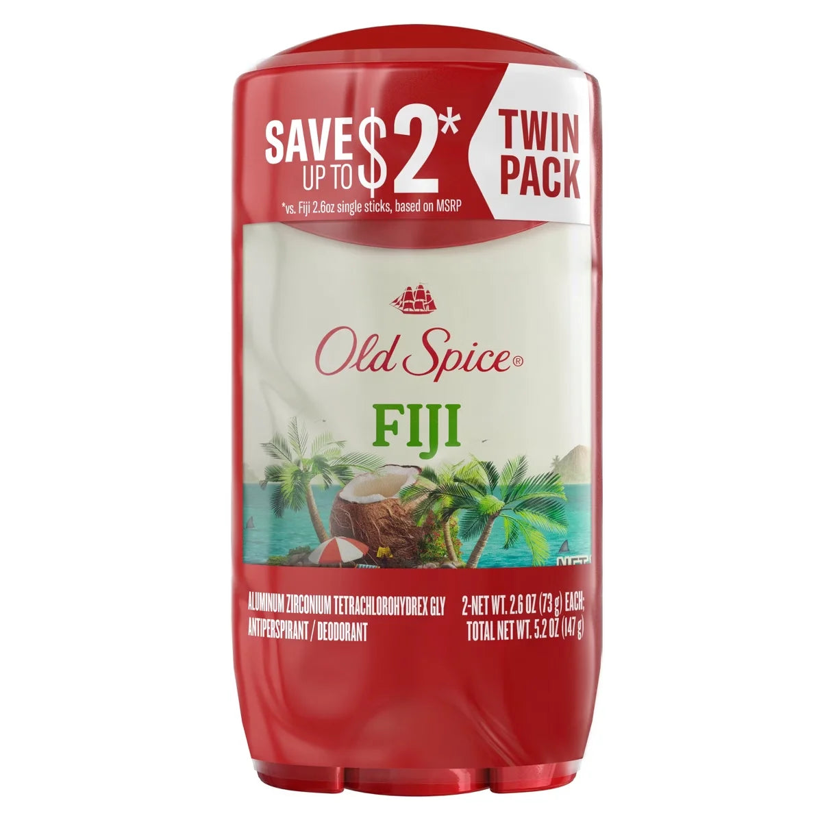 Old Spice Men's Fiji with Palm Tree Antiperspirant & Deodorant - 2.6oz/2pk: Paraben-Free, Invisible Solid, Under Arm Use Main image