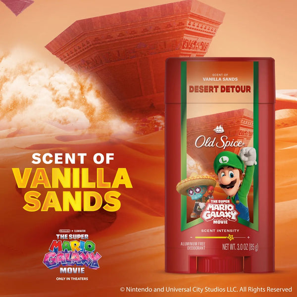 Old Spice x The Super Mario Galaxy Men’s 24/7 Lasting Freshness Desert Detour Aluminum-Free Deodorant - Scent of Vanilla Sands - 3oz