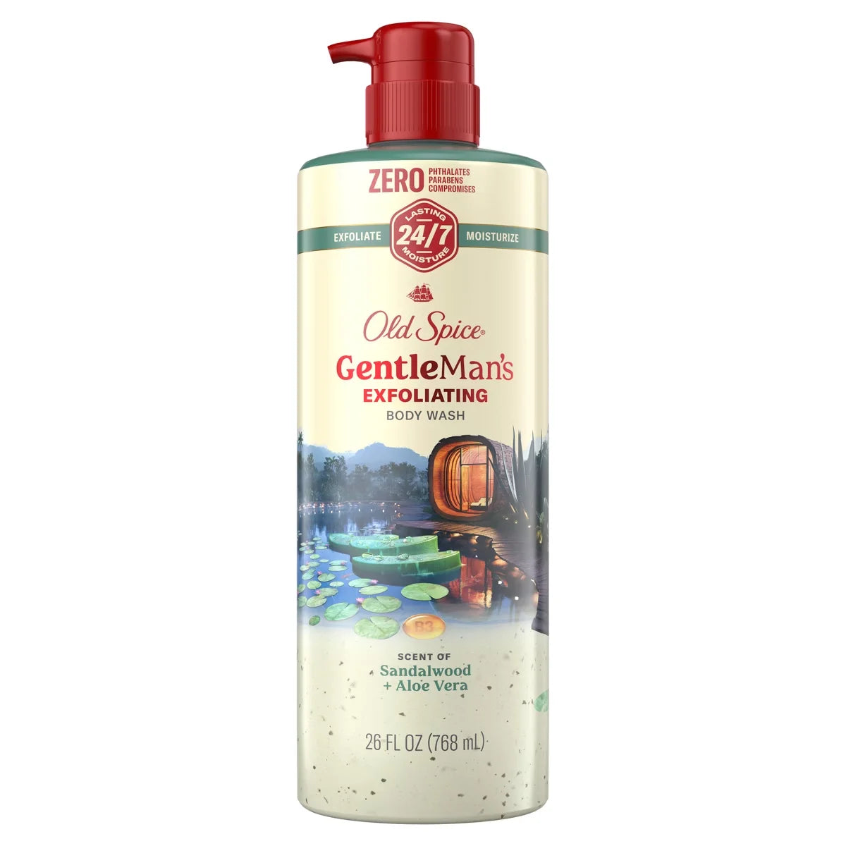 Old Spice Gentle Man's Blend Exfoliating Bodywash Pump - Sandalwood & Aloe Vera - 26 fl oz: Paraben-Free, Phthalate-Free, Contains Vitamin B3 Main image